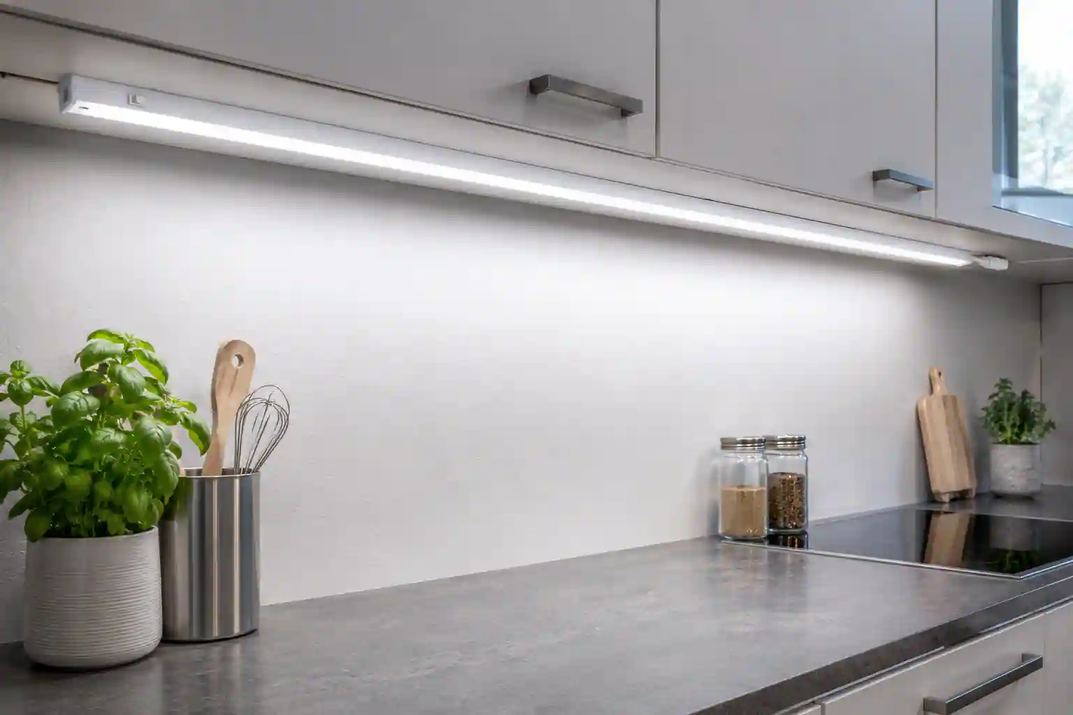 Rozsvícené LED svítidlo T5 osvětlující kuchyňskou linku denní bílou